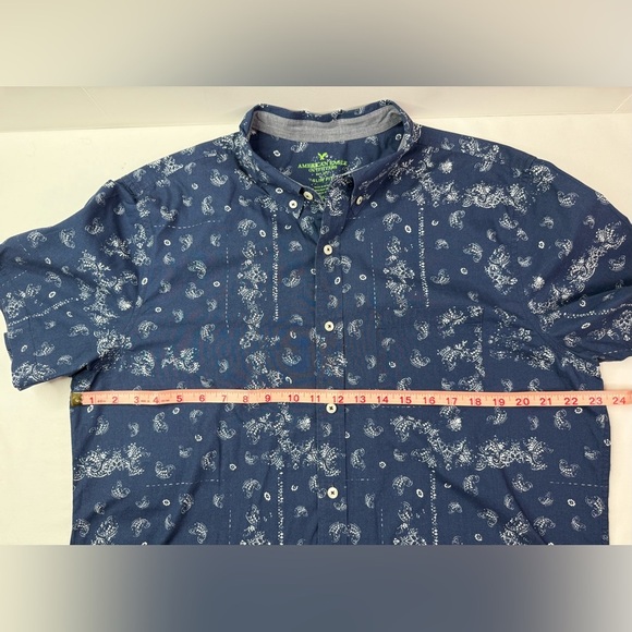 American Eagle Blue Paisley Slim Fit Short Sleeve Preppy Button Up Size XL - Picture 6 of 7